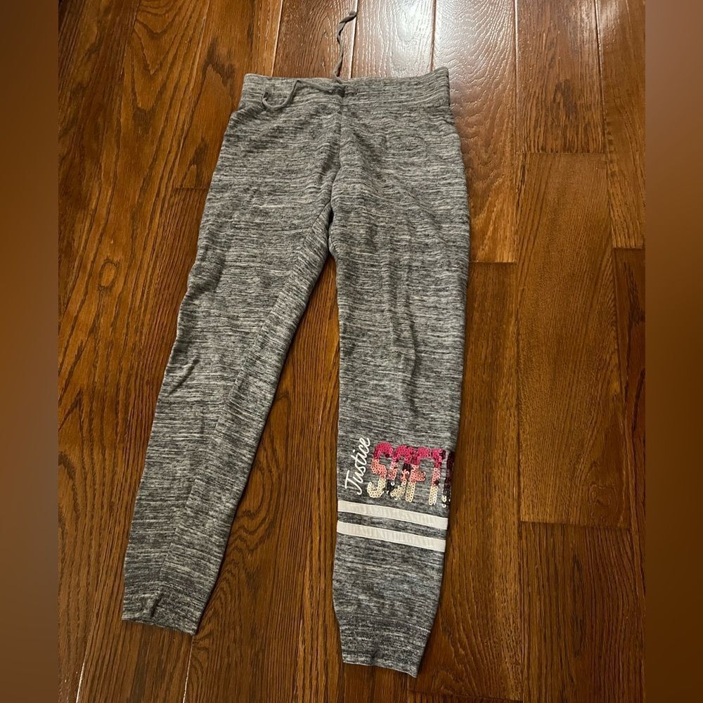 Justice Active gray with pink sequin soft ball jogger pants